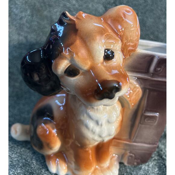 Royal Copley Adorable Doggie with a Suitcase Planter Vintage - Picture 1 of 11